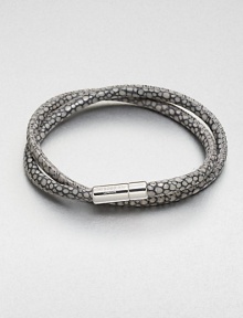 A double strand of fine Italian leather in a unique stingray pattern is offset by a sterling silver cylindrical clasp.LeatherSterling silverAbout 2½ diam.Made in the United Kingdom