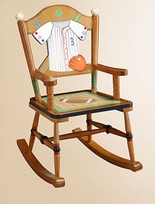Every now and then even the most passionate young athlete has to sit on the sidelines, so give your young sport a comfy place to do it that reflects what he loves.Hand-carved and hand-painted with baseball and football motifsBaseball finialsSturdy MDF wood construction26H X 12W X 11DImportedRecommended for ages 3 and up Please note: Some assembly required. Every now and then even the most passionate young athlete has to sit on the sidelines, so give your young sport a comfy place to do it that reflects what he loves.Hand-carved and hand-painted with baseball and football motifsBaseball finialsSturdy MDF wood construction26H X 12W X 11DImportedRecommended for ages 3 and up Please note: Some assembly required.