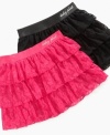 Fun, fancy, and sassy is this tiered lace ruffle skirt by Baby Phat.