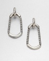 A modern style with a sleek snake chain drop design. Silver oxide-finished brassDrop, about 2Post backImported 