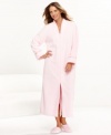 Long and snuggly. Charter Club's Supersoft dimple long zip robe features satin trim on the neck and cuffs.