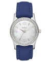 A different take on the everyday watch, by DKNY. Cool blues and glistening crystals add style to the design.