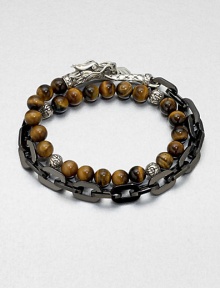 This chain link and beaded, multi-row design of stainless steel and sterling silver is embellished with tiger's eye beading for a colorful, charismatic look.Stainless steel/sterling silverTiger's eyeAbout 3 diam.Imported This chain link and beaded, multi-row design of stainless steel and sterling silver is embellished with tiger's eye beading for a colorful, charismatic look.Stainless steel/sterling silverTiger's eyeAbout 3 diam.Imported