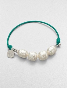 Lustrous pearls on a bright elastic cord with a logo accented charm. 10mm organic white baroque man-made pearlSterling silverElastic cordDiameter, about 2Slip-on styleImported Lustrous pearls on a bright elastic cord with a logo accented charm. 10mm organic white baroque man-made pearlSterling silverElastic cordDiameter, about 2Slip-on styleImported