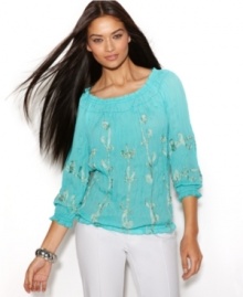 INC's pretty peasant top makes any combination into an exotic, stylish outfit! Detailed embroidery adds a luxe touch. INC's pretty peasant top makes any combination into an exotic, stylish outfit! Detailed embroidery adds a luxe touch.