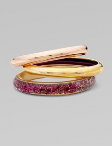 EXCLUSIVELY AT SAKS.COM. A bold set of 14k plated metal and resin covered bangles to stack along the wrist.Resin covered skin 14k goldplated Total width, about 2½ Made in USA Please note: Pattern may vary. EXCLUSIVELY AT SAKS.COM. A bold set of 14k plated metal and resin covered bangles to stack along the wrist.Resin covered skin 14k goldplated Total width, about 2½ Made in USA Please note: Pattern may vary.