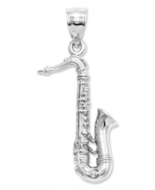 Hit all the right notes with this sweet tenor saxophone charm. Crafted in 14k white gold, charm features all the intricate keys and details. Chain not included. Approximate length: 1-1/10 inches. Approximate width: 1/5 inch. Hit all the right notes with this sweet tenor saxophone charm. Crafted in 14k white gold, charm features all the intricate keys and details. Chain not included. Approximate length: 1-1/10 inches. Approximate width: 1/5 inch.