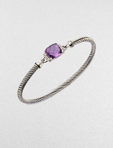 From the Petite Wheaton Collection. A beautiful cable design with a center of rich amethyst accented in dazzling diamonds. Sterling silverAmethystDiamonds, .08 tcwDiameter, about 2½Hook clasp closureImported From the Petite Wheaton Collection. A beautiful cable design with a center of rich amethyst accented in dazzling diamonds. Sterling silverAmethystDiamonds, .08 tcwDiameter, about 2½Hook clasp closureImported