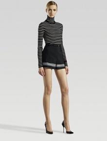 Tailored shorts, printed with a mokador web stripe.Detachable self belt with metal buckle65% polyamide/35% cottonDry cleanMade in Italy of imported fabric Tailored shorts, printed with a mokador web stripe.Detachable self belt with metal buckle65% polyamide/35% cottonDry cleanMade in Italy of imported fabric