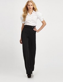 Crisp cotton poplin, tailored with shirred, puffed sleeves and accented with delicate gold buttons.Shirt collarShirred, puffed short sleeves with button cuffsPrincess seamsCurved hemlineCottonDry cleanMade in FranceOUR FIT MODEL RECOMMENDS ordering true size. Crisp cotton poplin, tailored with shirred, puffed sleeves and accented with delicate gold buttons.Shirt collarShirred, puffed short sleeves with button cuffsPrincess seamsCurved hemlineCottonDry cleanMade in FranceOUR FIT MODEL RECOMMENDS ordering true size.