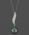 Sultry style with exotic overtones. This stunning necklace features Tahitian pearl (8-9 mm) and diamond accents set in 14k white gold. Approximate length: 18 inches. Approximate drop: 1 inch.