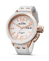 TW Steel teams a bold face with a classic leather strap for a timepiece with modern appeal.