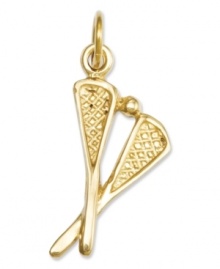 A total catch! This sporty charm includes two traditional lacrosse sticks and a lacrosse ball in polished 14k gold. Chain not included. Approximate length: 1 inch. Approximate width: 2/5 inch. A total catch! This sporty charm includes two traditional lacrosse sticks and a lacrosse ball in polished 14k gold. Chain not included. Approximate length: 1 inch. Approximate width: 2/5 inch.