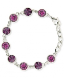 Mix and match with color! Eye-catching czech stones in fuchsia make 2028's link bracelet a hot piece for the season. Set in silver tone mixed metal. Approximate length: 7-1/4 inches + 1/2-inch extender. Mix and match with color! Eye-catching czech stones in fuchsia make 2028's link bracelet a hot piece for the season. Set in silver tone mixed metal. Approximate length: 7-1/4 inches + 1/2-inch extender.