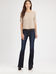 Wardrobe staple in its truest form-- this dark-wash denim design has subtle fading and flattering bootcut construction. THE FITMedium rise, about 8Inseam, about 34THE DETAILSZip flyFive-pocket styleFully lined64% cotton/34% Lyocell/2% LycraDry cleanImportedModel shown is 5'9 (175cm) wearing US size 2. Wardrobe staple in its truest form-- this dark-wash denim design has subtle fading and flattering bootcut construction. THE FITMedium rise, about 8Inseam, about 34THE DETAILSZip flyFive-pocket styleFully lined64% cotton/34% Lyocell/2% LycraDry cleanImportedModel shown is 5'9 (175cm) wearing US size 2.