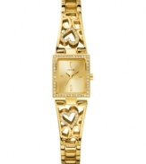 Glistening gold tone melds with Swarovski crystal rhinestone accents in this heartfelt watch from GUESS.