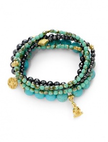THE LOOKSet of five beaded braceletsBuddha, heart and tree of life charmsTurquoise, hematite and glass stones22k goldplated vermeil sterling silver charm accentsElastic pull-on styleTHE MEASUREMENTWidth, about 2.5ORIGINMade in USA of imported materials THE LOOKSet of five beaded braceletsBuddha, heart and tree of life charmsTurquoise, hematite and glass stones22k goldplated vermeil sterling silver charm accentsElastic pull-on styleTHE MEASUREMENTWidth, about 2.5ORIGINMade in USA of imported materials