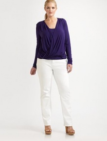 A feminine design with a convenient attached tank top and an elegant draped front for maximum appeal. Draped frontLong sleevesAttached tank topPull-on styleAbout 26 from shoulder to hemRayonMachine washImported A feminine design with a convenient attached tank top and an elegant draped front for maximum appeal. Draped frontLong sleevesAttached tank topPull-on styleAbout 26 from shoulder to hemRayonMachine washImported
