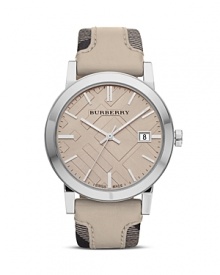 Burberry Silver Watch with Tan Check Strap, 38mm Burberry Silver Watch with Tan Check Strap, 38mm