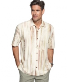 The luxury of silk accompanies this respite ready button-front shirt from Tommy Bahama.