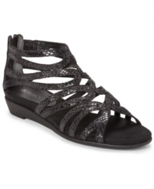 Comfort never looked so good. The on-trend Ecstatic gladiator sandals by Aerosoles feature exotically-printed curving straps atop a cushy, padded and wrapped footbed. Comfort never looked so good. The on-trend Ecstatic gladiator sandals by Aerosoles feature exotically-printed curving straps atop a cushy, padded and wrapped footbed.