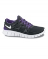 Feel free to get a great workout in Nike's Free Run+ 2 running sneakers. Made in lightweight mesh and environmentally-preferred rubber, they blend the flexible ease of barefoot running with the comfort and protection of athletic shoes.