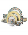 Spice up your tabletop with Twist Alea's all-inclusive service for four. The bright enamel colorblock design is a perfect contrast to the fine white china. Features a vivid band of color along the rim. From Villeroy & Boch's collection of dinnerware and dishes.