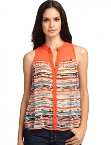 THE LOOKSheer, chiffon panelButton-frontAbstract printTHE FITAbout 23 from shoulder to hemTHE MATERIALBody: rayonContrast: viscoseCARE & ORIGINDry cleanMade in USAModel shown is 5'11 (180cm) wearing US size Small. THE LOOKSheer, chiffon panelButton-frontAbstract printTHE FITAbout 23 from shoulder to hemTHE MATERIALBody: rayonContrast: viscoseCARE & ORIGINDry cleanMade in USAModel shown is 5'11 (180cm) wearing US size Small.