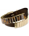 Inspired by classic belt silhouettes, this double wrap bracelet from Michael Kors flaunts trendy accents. Crafted in gold tone steel with tortoise acetate and luggage leather. Approximate length:  16 inches.