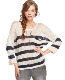 A new way to wear nautical stripes from Pink Rose: burnout fabric and a slouchy fit make this top a stand-out! A new way to wear nautical stripes from Pink Rose: burnout fabric and a slouchy fit make this top a stand-out!