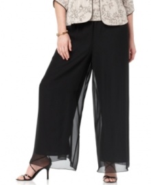 A wide leg style puts a sophisticated spin on Alex Evenings' plus size dress pants. All it takes is a sparkling top and a pair of strappy shoes to complete the look! A wide leg style puts a sophisticated spin on Alex Evenings' plus size dress pants. All it takes is a sparkling top and a pair of strappy shoes to complete the look!