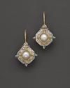 From the Aphrodite collection, silver octagon earrings with pearl center surrounded by 18 kt. gold. Designed by Konstantino.