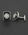 Sterling silver and enamel dogtag cuff links with classic Gucci logo.