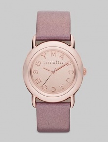 Smart and chic style with leather strap. Quartz movement Water resistant to 5 ATM Round ion-plated rose gold stainless steel case, 33mm (1.3) Rose gold mirror logo dial Second hand Metallic blush leather strap, 18mm wide (0.7) Imported Smart and chic style with leather strap. Quartz movement Water resistant to 5 ATM Round ion-plated rose gold stainless steel case, 33mm (1.3) Rose gold mirror logo dial Second hand Metallic blush leather strap, 18mm wide (0.7) Imported