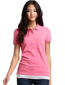 THE LOOKPolo collarThree-button placketShort sleevesEmbroidered detail on chestTHE FITAbout 23 from shoulder to hemTHE MATERIAL97% pima cotton/3% spandexCARE & ORIGINMachine washImportedModel shown is 5'10 (177cm) wearing US size Small. THE LOOKPolo collarThree-button placketShort sleevesEmbroidered detail on chestTHE FITAbout 23 from shoulder to hemTHE MATERIAL97% pima cotton/3% spandexCARE & ORIGINMachine washImportedModel shown is 5'10 (177cm) wearing US size Small.