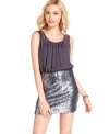 A fun, sequin skirt adds serious dazzle to this blouson-style party dress from Sequin Hearts!