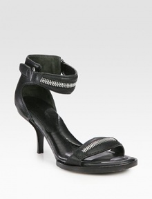 Casual leather silhouette with zipper details and a wrap-around ankle strap. Stacked heel, 3Leather upperLeather lining and solePadded insoleImportedOUR FIT MODEL RECOMMENDS ordering true size. Casual leather silhouette with zipper details and a wrap-around ankle strap. Stacked heel, 3Leather upperLeather lining and solePadded insoleImportedOUR FIT MODEL RECOMMENDS ordering true size.