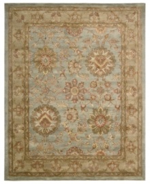 For the Jaipur collection Nourison uses a unique herbal wash to create the silky sheen and antique appearance of these fine wool rugs. In stunning aqua with blooms and vines aplenty, the rug enhances your home with lavishly elegant style. For the Jaipur collection Nourison uses a unique herbal wash to create the silky sheen and antique appearance of these fine wool rugs. In stunning aqua with blooms and vines aplenty, the rug enhances your home with lavishly elegant style.