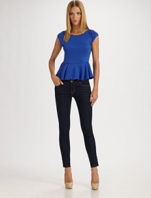 Sleek and fitted with a flirty peplum and exposed back zipper.Round neckCap sleevesSet-in waistAbout 21 from shoulder to hemRayonDry cleanImportedModel shown is 5'10½ (179cm) wearing US size Small. Sleek and fitted with a flirty peplum and exposed back zipper.Round neckCap sleevesSet-in waistAbout 21 from shoulder to hemRayonDry cleanImportedModel shown is 5'10½ (179cm) wearing US size Small.