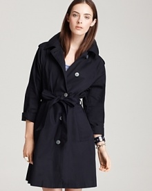 This chic navy MARC BY MARC JACOBS trench coat boasts a button-embellished tie belt and epaulets for a season of fashion-forward looks. This chic navy MARC BY MARC JACOBS trench coat boasts a button-embellished tie belt and epaulets for a season of fashion-forward looks.
