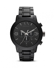 Designed with clean, masculine style in mind, this matte black watch from Armani Exchange is a sleek choice. Set it against a crisp white shirt with skinny tie for a modern contrast. Designed with clean, masculine style in mind, this matte black watch from Armani Exchange is a sleek choice. Set it against a crisp white shirt with skinny tie for a modern contrast.