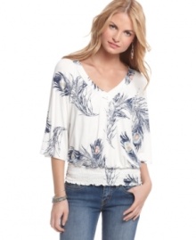 Get effortless style in this feather-print top from American Rag – a fun, graphic addition to your collection of breezy tops! Get effortless style in this feather-print top from American Rag – a fun, graphic addition to your collection of breezy tops!