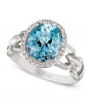 Le Vian makes an elegant statement with this ring, set in 14k white gold. A soothing oval aquamarine (2 ct. t.w.) is surrounded by diamonds (1/6 ct. t.w.) for a lustrous touch. Size 7.