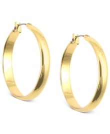 Go full circle with this set of hoop earrings from Anne Klein. Crafted from gold-tone mixed metal, the pair makes a subtle, yet bold statement. Approximate diameter: 1-1/4 inches. Go full circle with this set of hoop earrings from Anne Klein. Crafted from gold-tone mixed metal, the pair makes a subtle, yet bold statement. Approximate diameter: 1-1/4 inches.