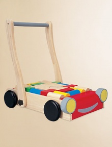 Baby will cruise through the walking stages! Set includes 24 colored and natural blocks.Adjustable handle11W X 14.4H X 19.3DAbout 8.22lbsRubberwoodWipe with damp clothRecommended for ages 10 months and upAssembly requiredImported