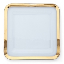 After a smooth edge is carefully created around this richly textured square tray, craftsmen hand-paint an opulent band of platinum for a breathtaking finish. After a smooth edge is carefully created around this richly textured square tray, craftsmen hand-paint an opulent band of platinum for a breathtaking finish.