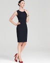 A crisp navy hue lifts the classic BOSS Black sheath dress for a fresh, feminine approach to the 9-to-5. Team with color-pop heels and elevate the streamlined style to new heights of office chic.