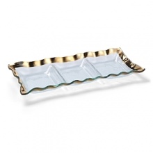 After a supple, ruffled edge is carefully created around this richly textured 3-section tray, craftsmen hand-paint an opulent band of platinum for a breathtaking finish. After a supple, ruffled edge is carefully created around this richly textured 3-section tray, craftsmen hand-paint an opulent band of platinum for a breathtaking finish.