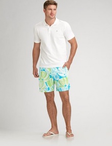 Return to the deep in this colorful tropical-print style. Drawstring/elastic waist Two side slash pockets Back flap pocket Quick-dry convenience Inseam, about 6 Mesh lining Nylon; machine wash Imported Return to the deep in this colorful tropical-print style. Drawstring/elastic waist Two side slash pockets Back flap pocket Quick-dry convenience Inseam, about 6 Mesh lining Nylon; machine wash Imported