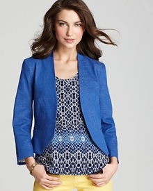 Aqua Blazer - Cross Dye Collarless Crop Aqua Blazer - Cross Dye Collarless Crop